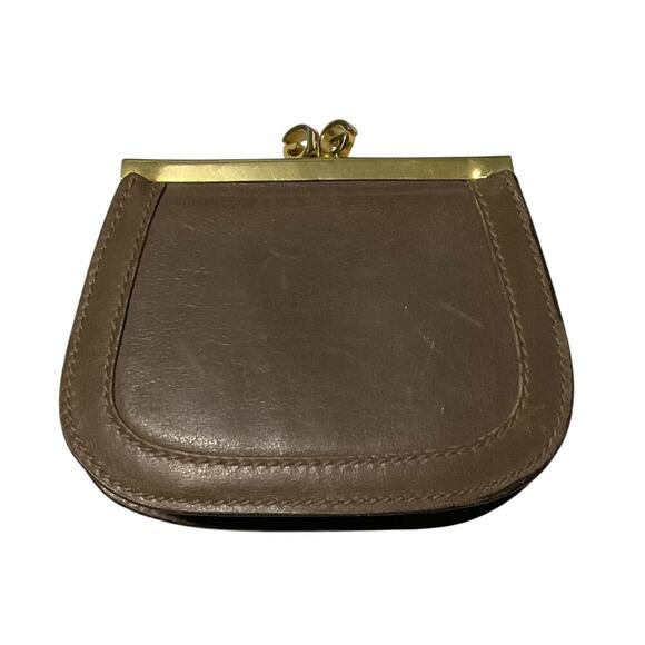Gucci Vintage Mini Brown Leather GG Clasp lock Purse Coin Case - Picture 1 of 16